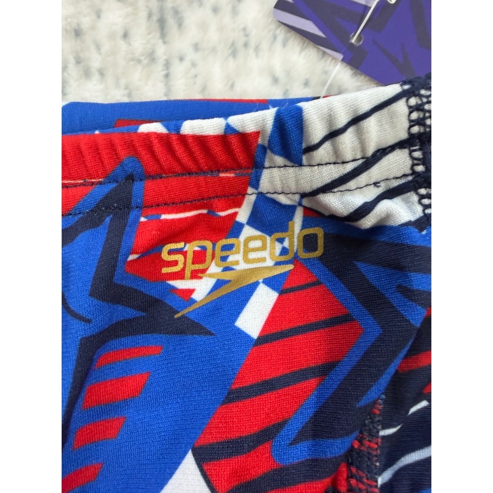 Speedo Mens Endurance Overdrive Swim Brief True Cobalt Stars Stripes Red Blue 34 - Picture 2 of 6